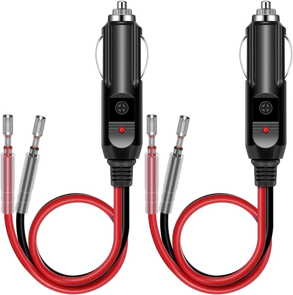 Reliable 12V Cigarette Lighter Plug with Fuse, Indicator & 1FT Cable - 2 Count