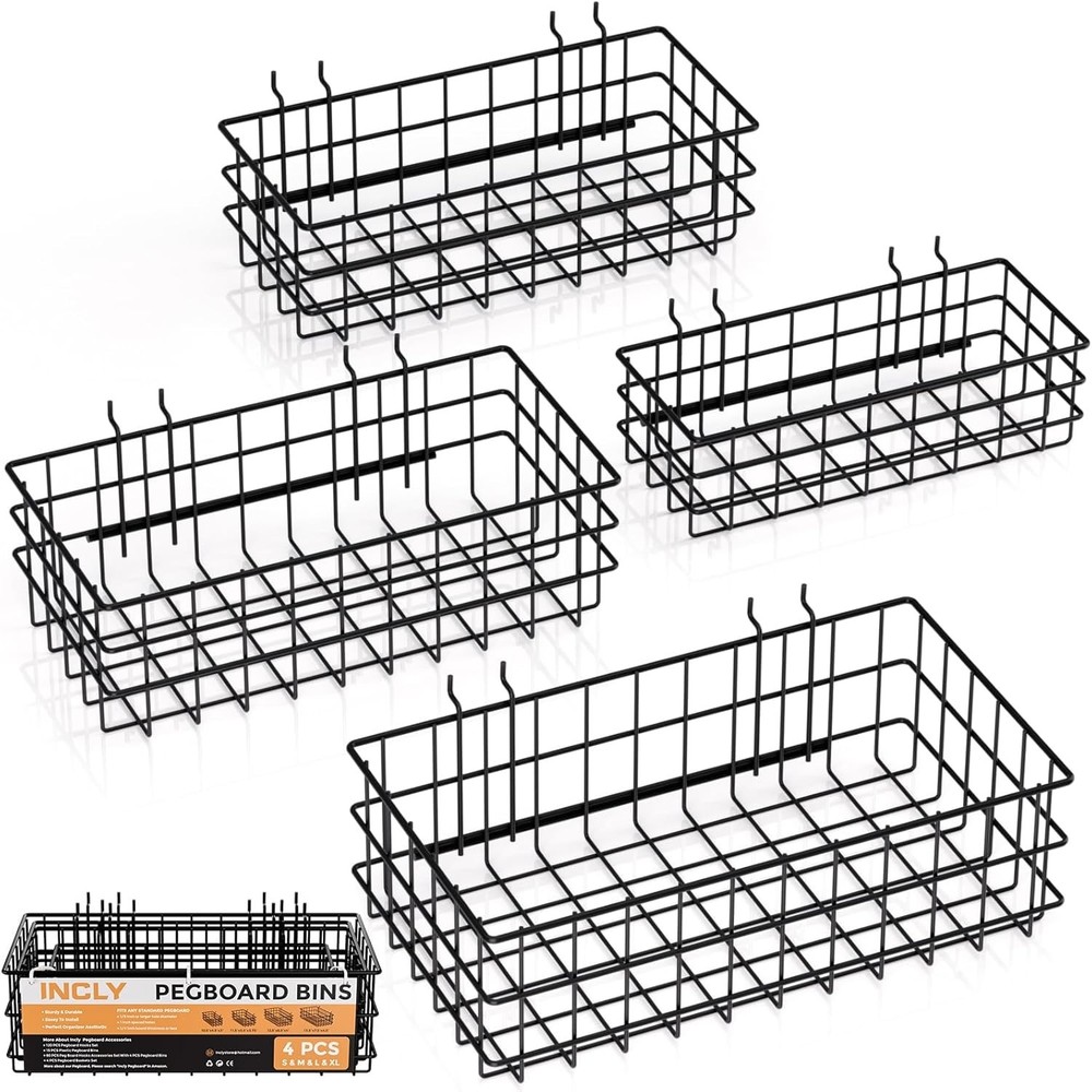 Adjustable Pegboard Baskets Set - 4 Sizes for Ultimate Storage Flexibility