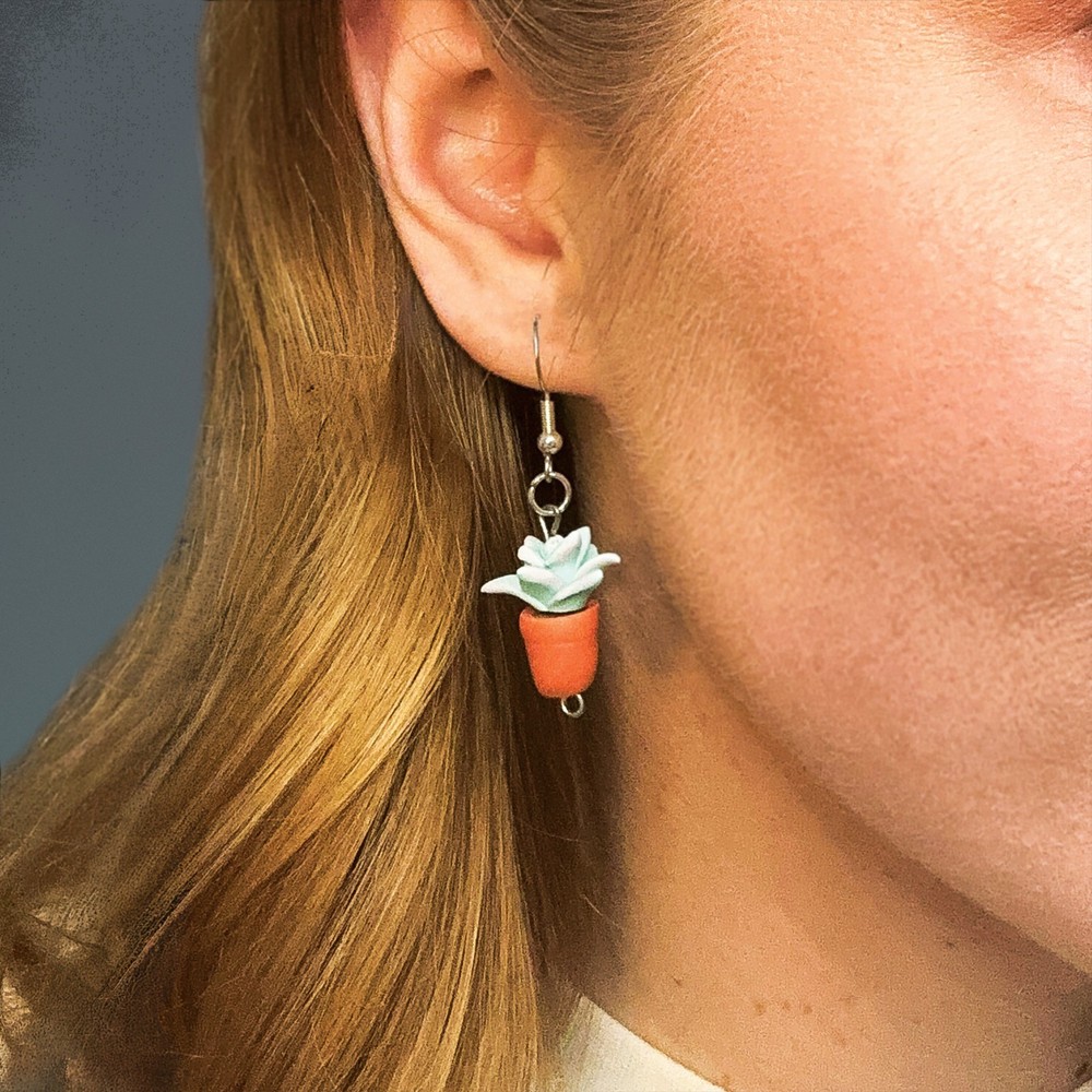 Handmade Succulent Botanical Polymer Clay Fish Hook Earrings