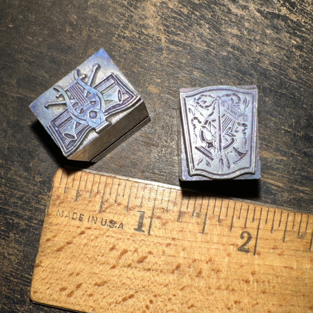 Printing Blocks “ 2 Beautiful Harps “ Lead Blocks, Nice Details!