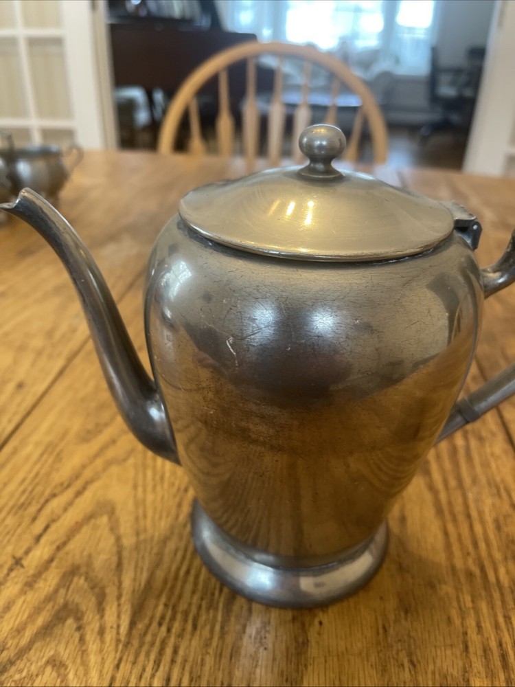 Vintage Academy Silver On Copper Tea Coffee Pot 7” Tall Sweeping Handle Nice 115