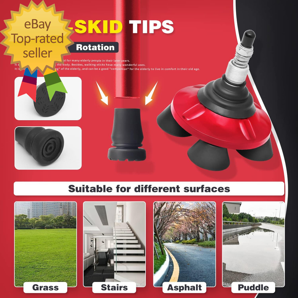 Folding Walking Cane with LED Light,Pivoting Quad Base,Adjustable Walking Stick