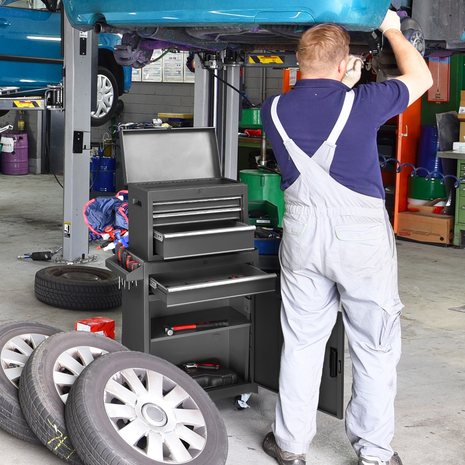 Rolling Tool Chest Tool Organizer Box with Lockable Wheels & Detachable Top NEW