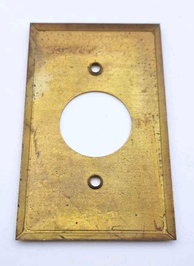 Vintage Brass Round Outlet Socket Wall Cover Plate Rectangle Old Hardware
