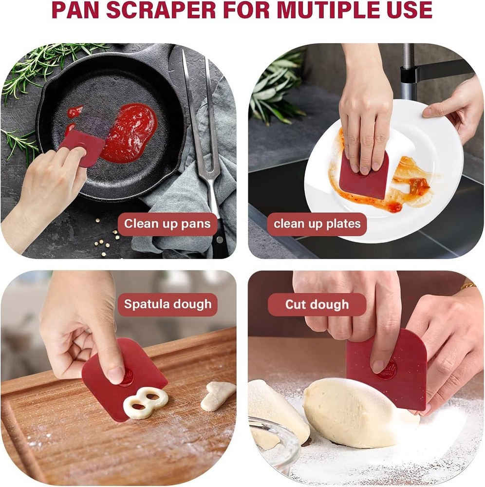 Pan Scraper, 5 Pcs Pot Scraper Plastic, 5 Pcs, Red