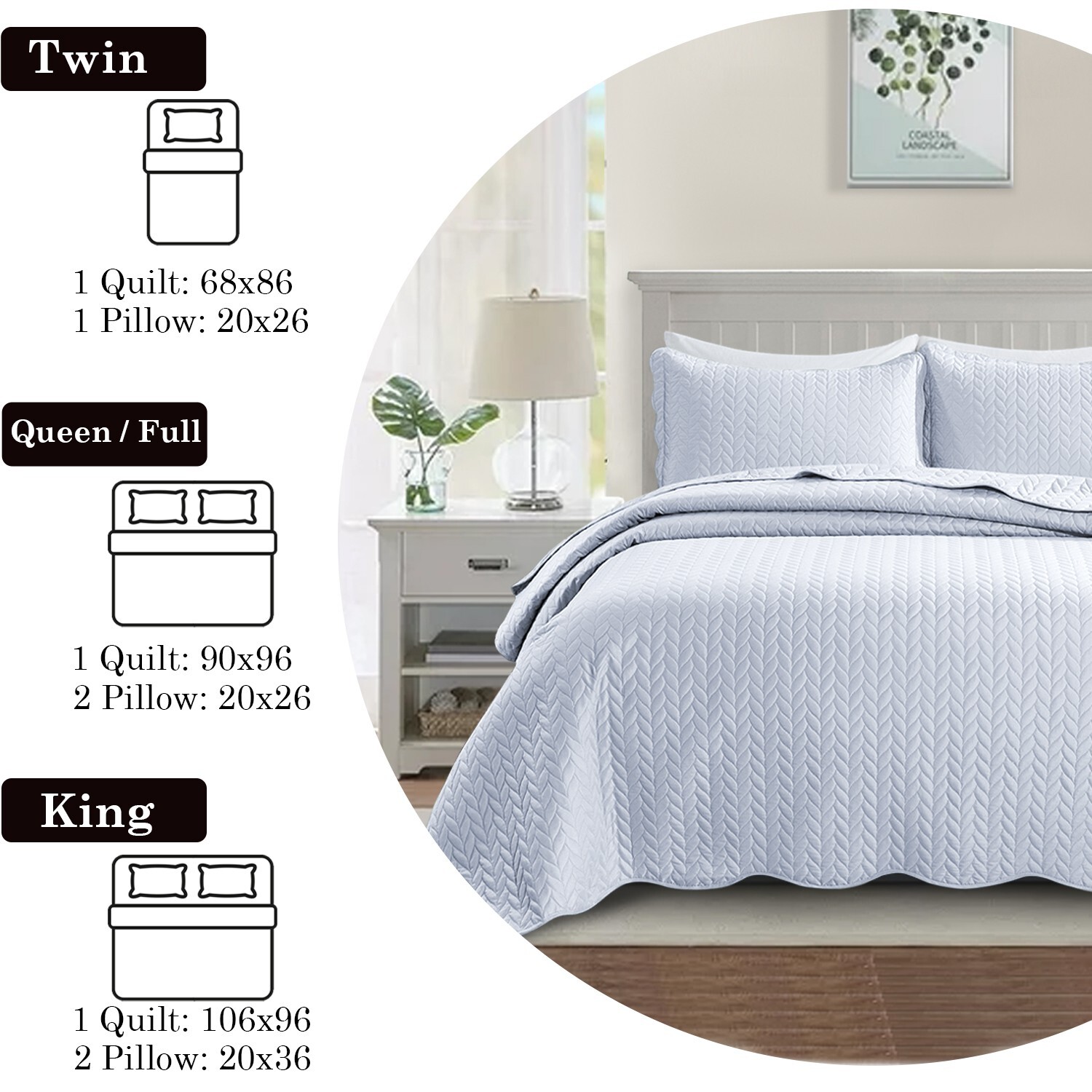 Luxury Bedspread Bedding Set 3 Piece Quilted Coverlet Bed Throw Queen King Size