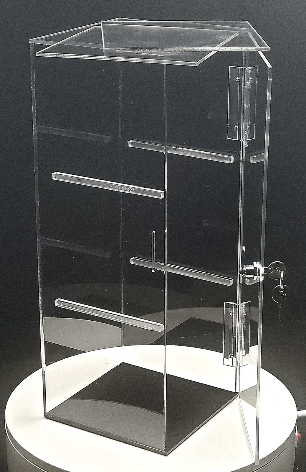 T'z Tagz Clear Acrylic Display Case Removable 2 Shelf Locking Showcase Cabinet