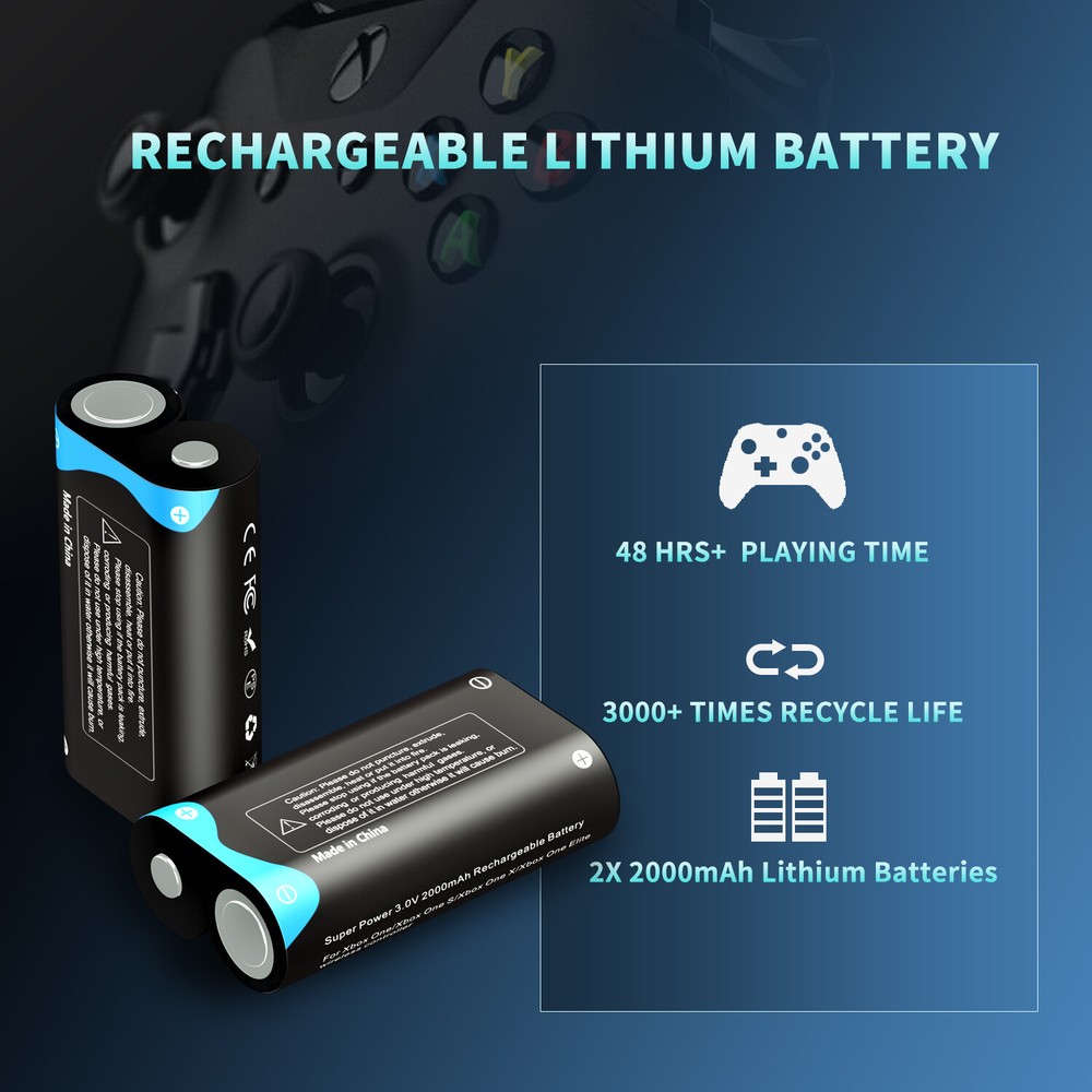 2Pack Lithium Rechargeable Xbox One Controller Battery Pack with Charger Station