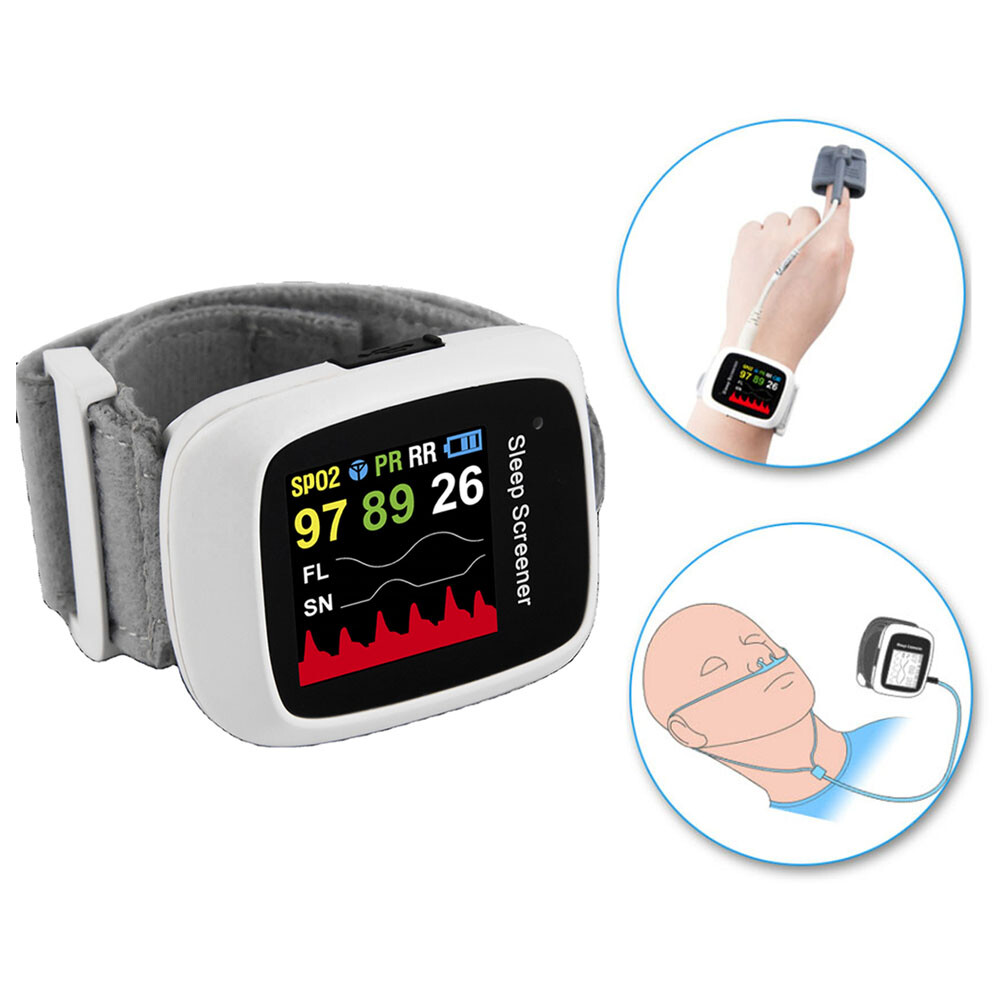 Wrist PulseOximeter with Alarm measure SpO2,PR,Respiration rate,Oronasal Airflow