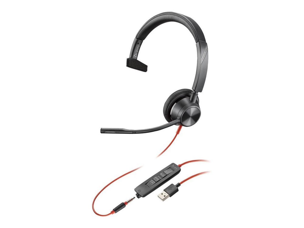 Poly Blackwire 3315 Monaural USB-C Headset +3.5mm Plug +USB-C/A Adapter