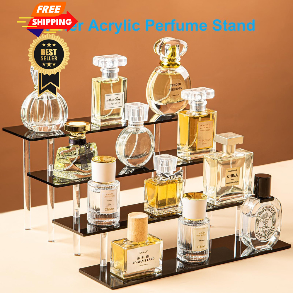 HENABLE 4 Tier Perfume Organizer Stand, Acrylic Risers Display 4-Tier, black