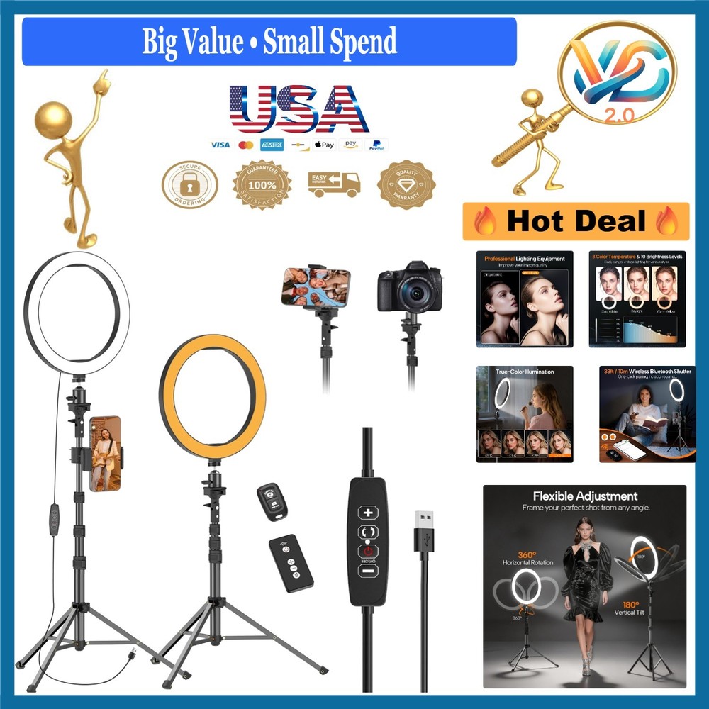 10 Inch Ring Light with Extendable Tripod Bluetooth Remote Makeup Live Streaming