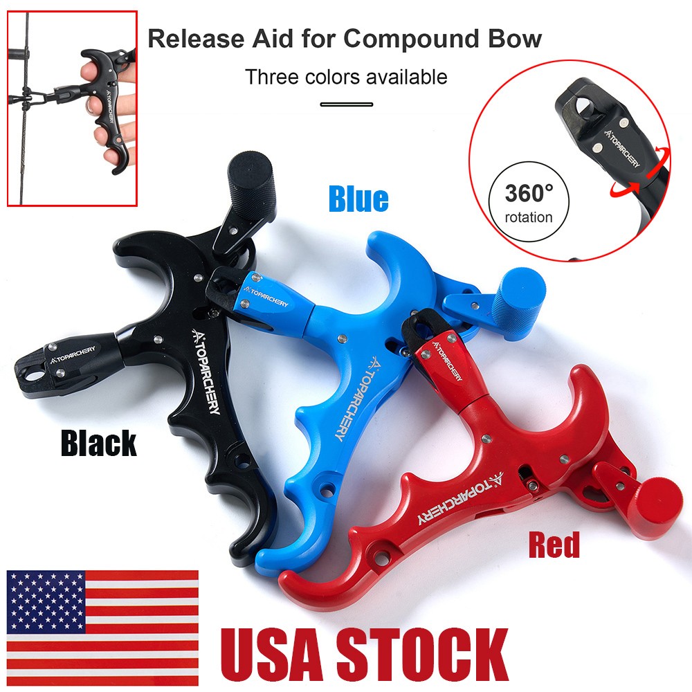Archery 360° Rotate Compound Bow Release Aid 4-Finger Thumb Trigger Caliper Hunt