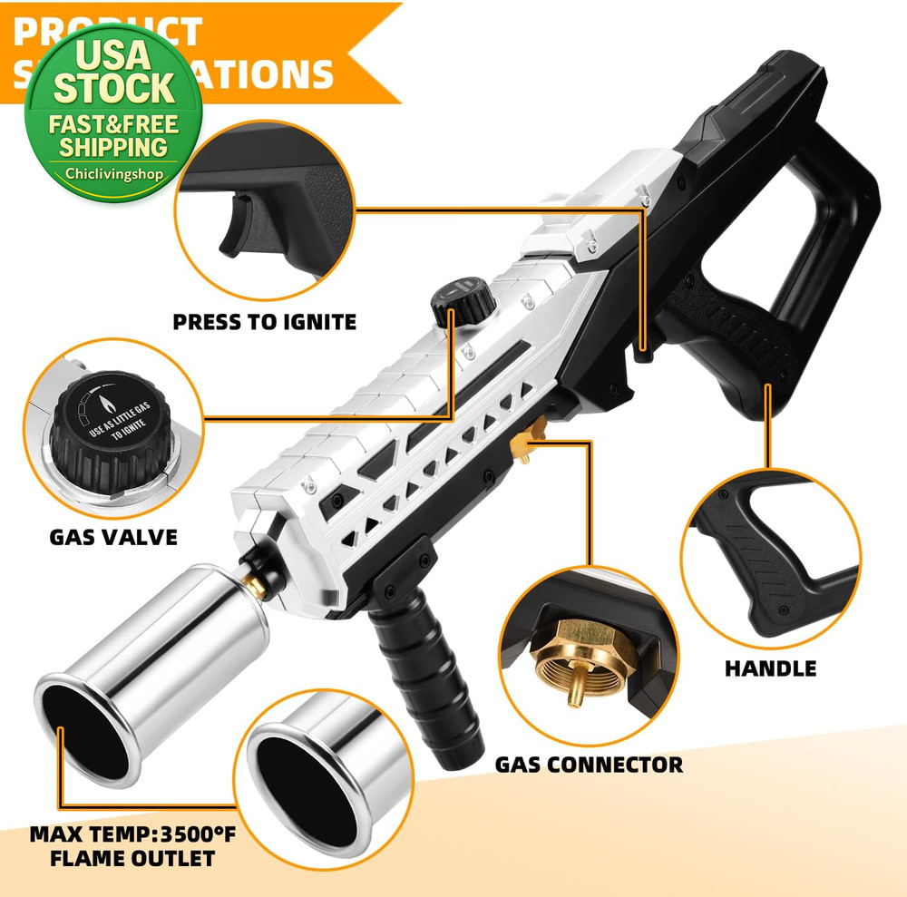 Propane Torch Gun Adjustable Flame Lightweight Searing BBQ Camping Fire Starter