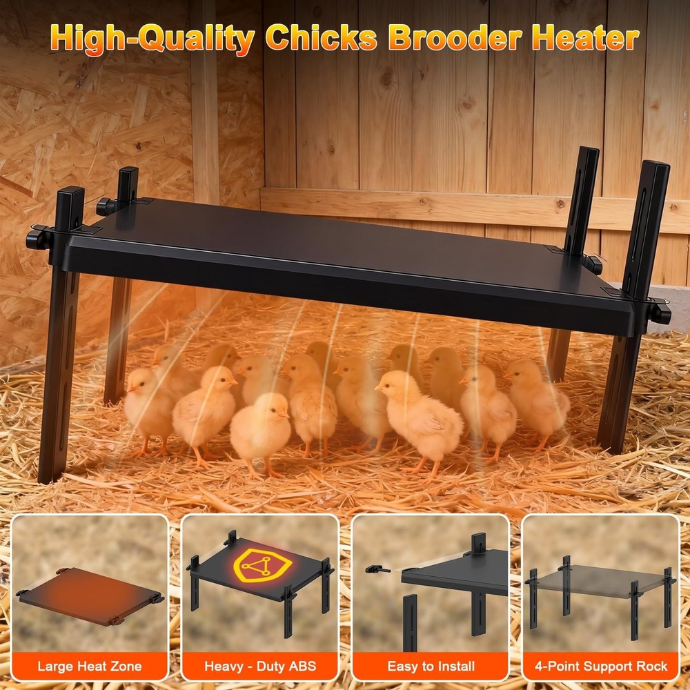 15" x 12.6" Large Chicks Brooder Heater for 20 Chicks - 49W Height & Angle Ad...