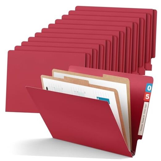 24 Pcs Classification Folders Letter Sizes Pressboard File Dark Red 2 Divider