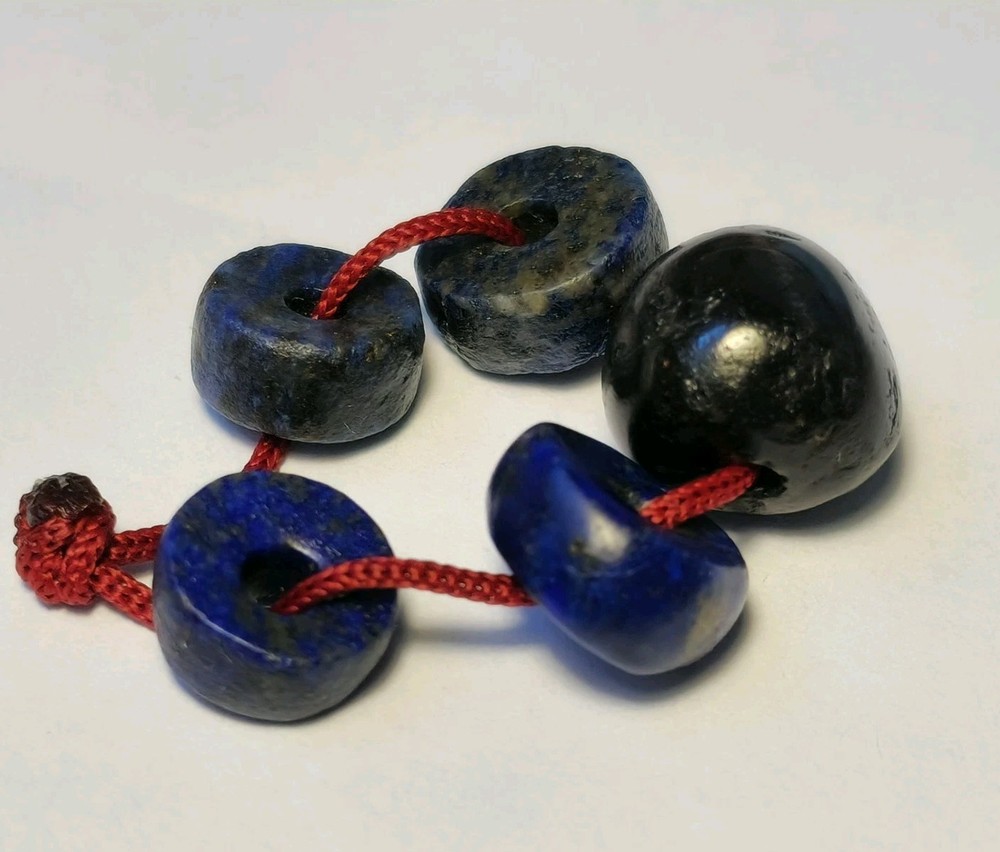 5 ANCIENT RARE LAPIS LAZULI & GARNET BEADS