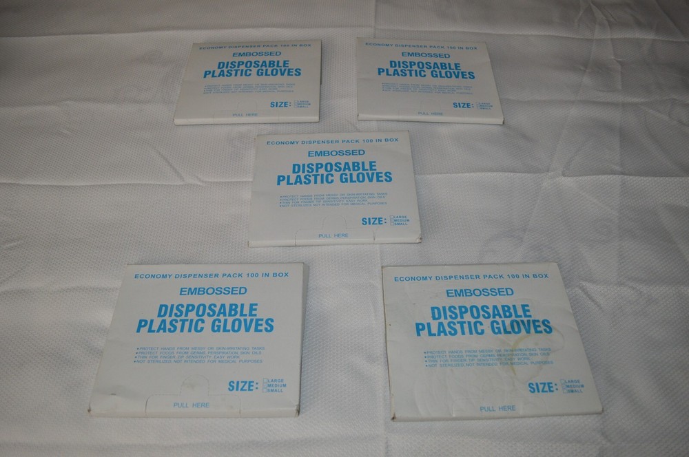 POLY EMBOSSED DISPOSABLE PLASTIC GLOVES ~ MEDIUM ~ 100 IN BOX ~ (5) TOTAL BOXES