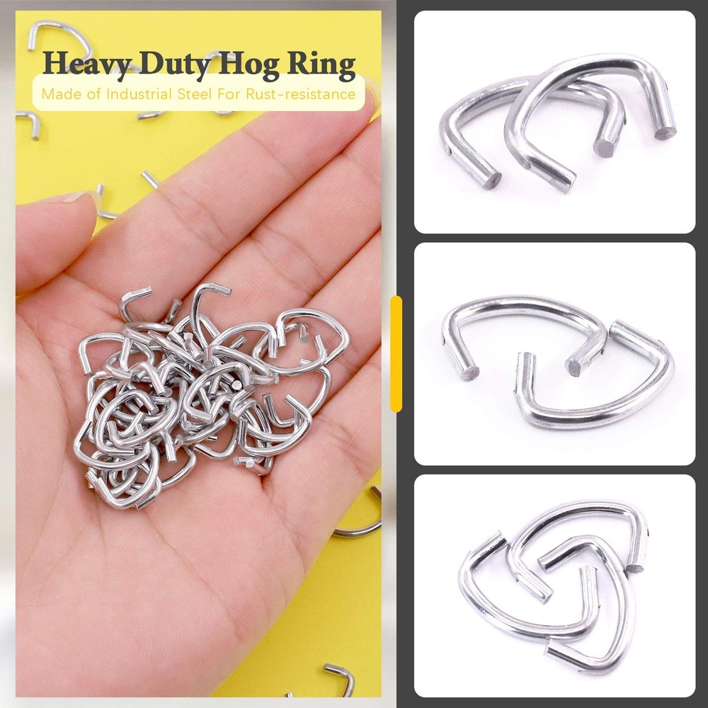 Rustark 1000 Pcs 1/2" Galvanized Hog Rings, Professional One Size, Silver