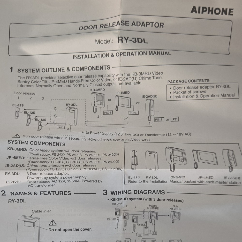 Aiphone RY-3DL Door Release Adapter for Intercom Systems