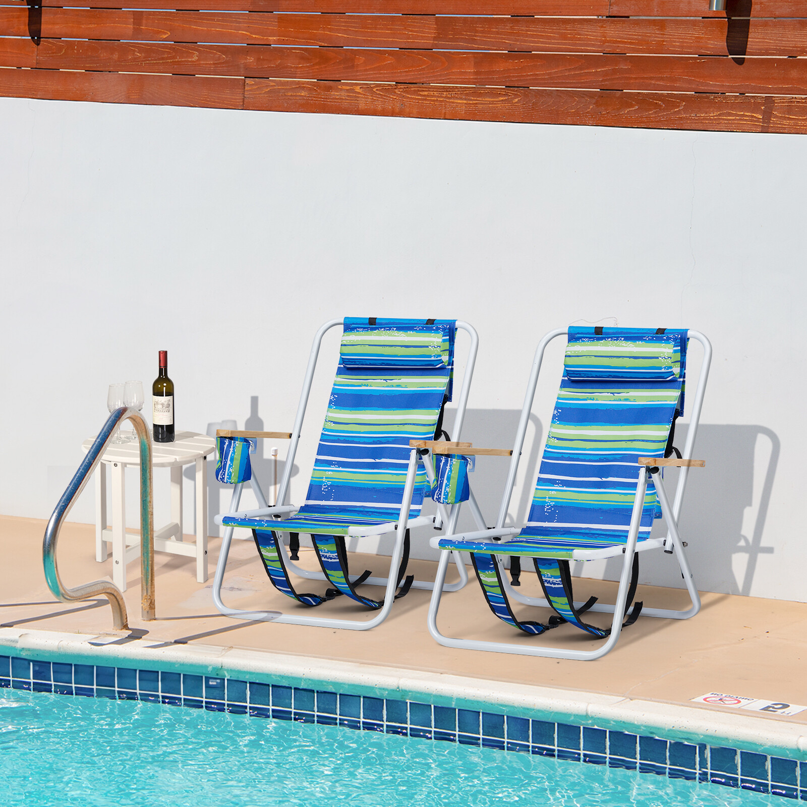 New 2 Pack Folding Beach Chair for Adults,4 Position Portable Backpack Blue