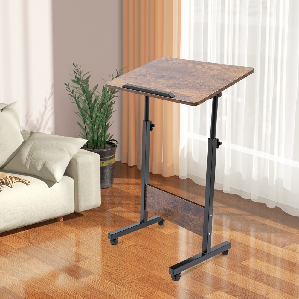 Mobile Workstation Standing Desk Rolling Laptop Desk Adjustable Height Brown