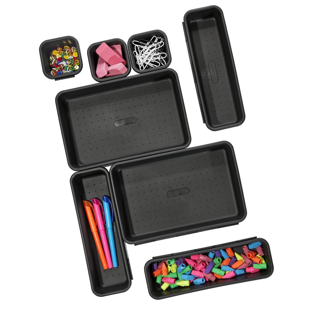 Madesmart 8-Piece Interlocking Bin Pack for Drawer Organization, Plastic Inte...