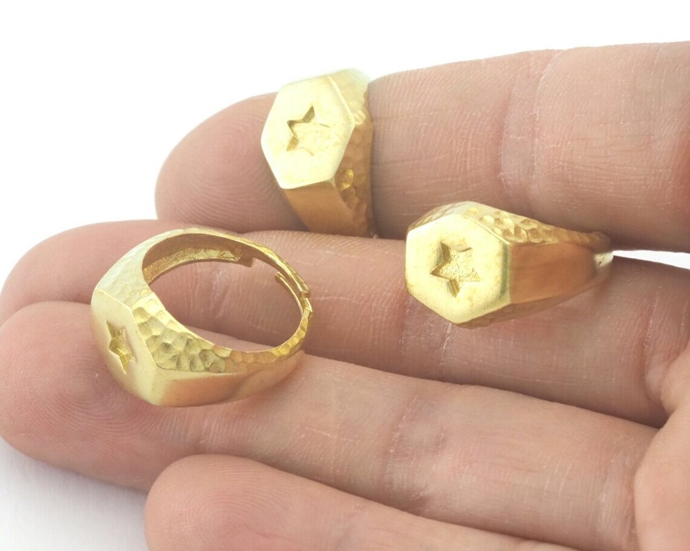 Star Signet Ring Adjustable Raw Brass (6-7US inner size) Oz4243
