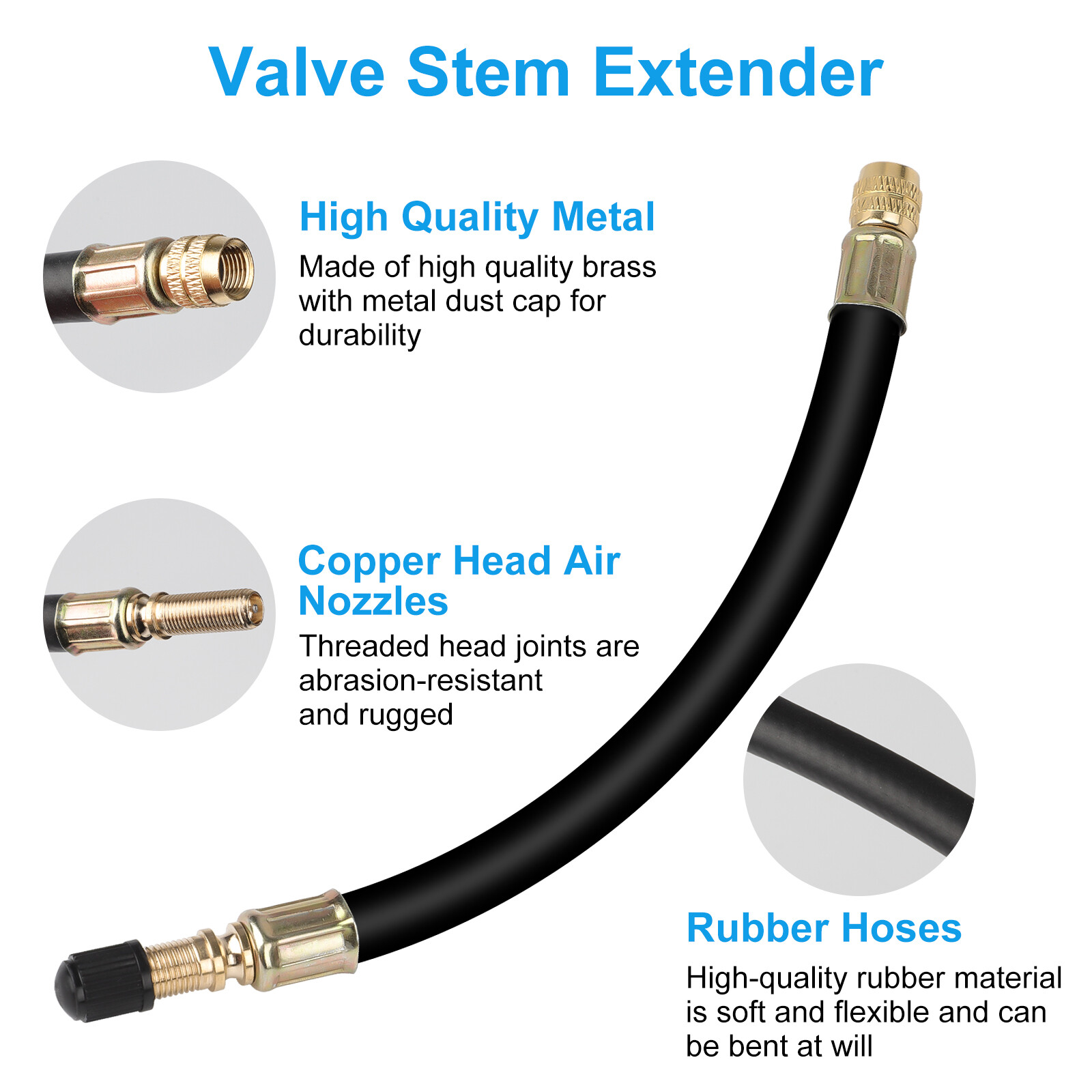 10pcs Universal Tire Valve Extension Kit w/ Hose & Angles Stem Extender Car Bike