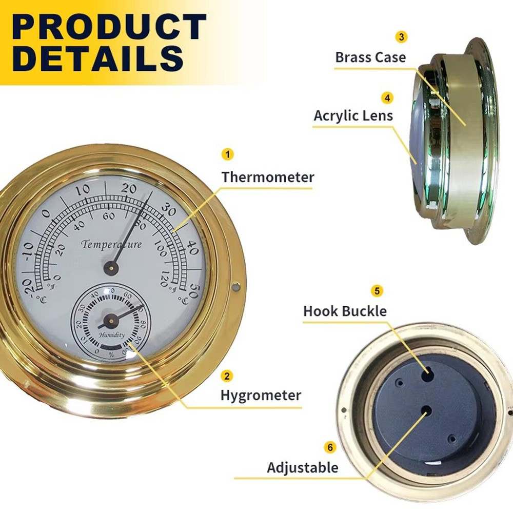 10cm Dial Wall Mounted Brass Case Thermometer Hygrometer