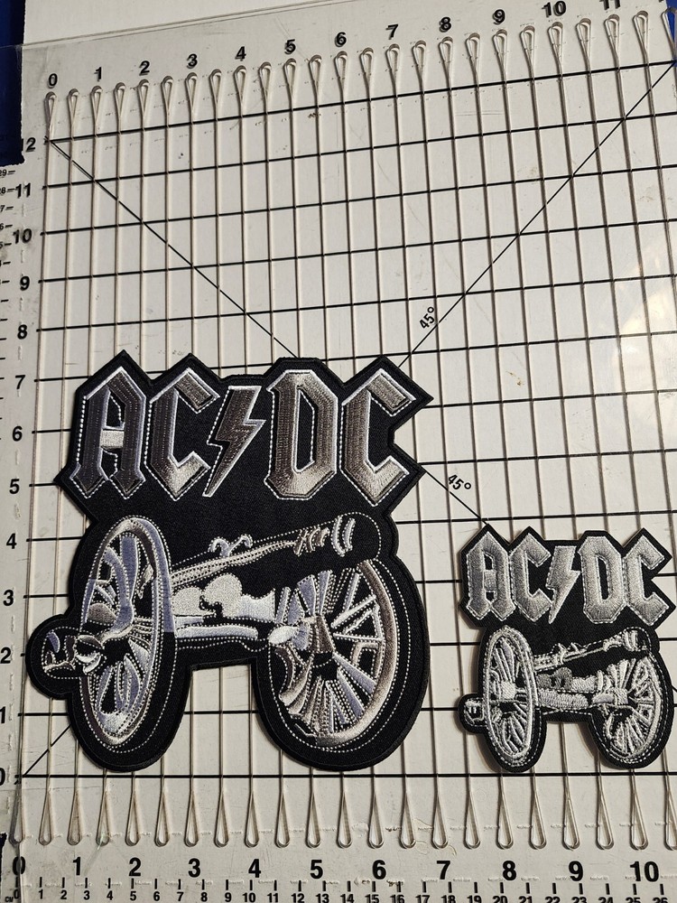 AC/DC EMBROIDERED PATCHES / 1 LARGE 7.5X7.25 INCH  & 1 SMALL 3.25X3.5 INCH