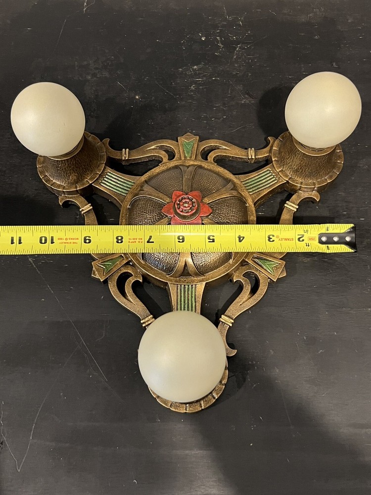 Nice Antique Three Socket Flush Mount Fixture Great 62B