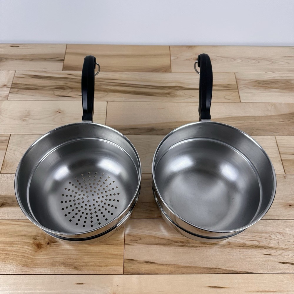 Farberware 7” Round Deep Stainless Double Boiler & Steamer Strainer Insert Set