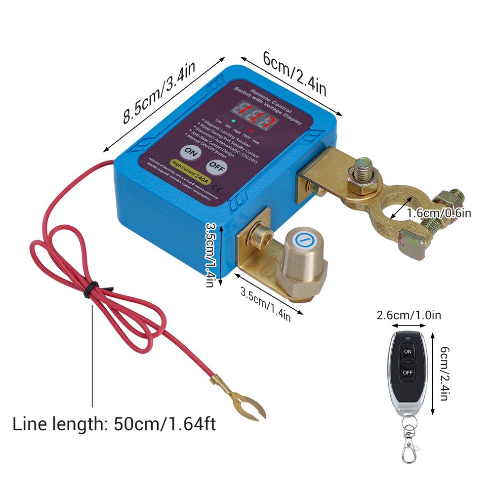 Remote Battery Disconnect Switch 12V/24V 240A Kill Switch LED Voltmeter Display