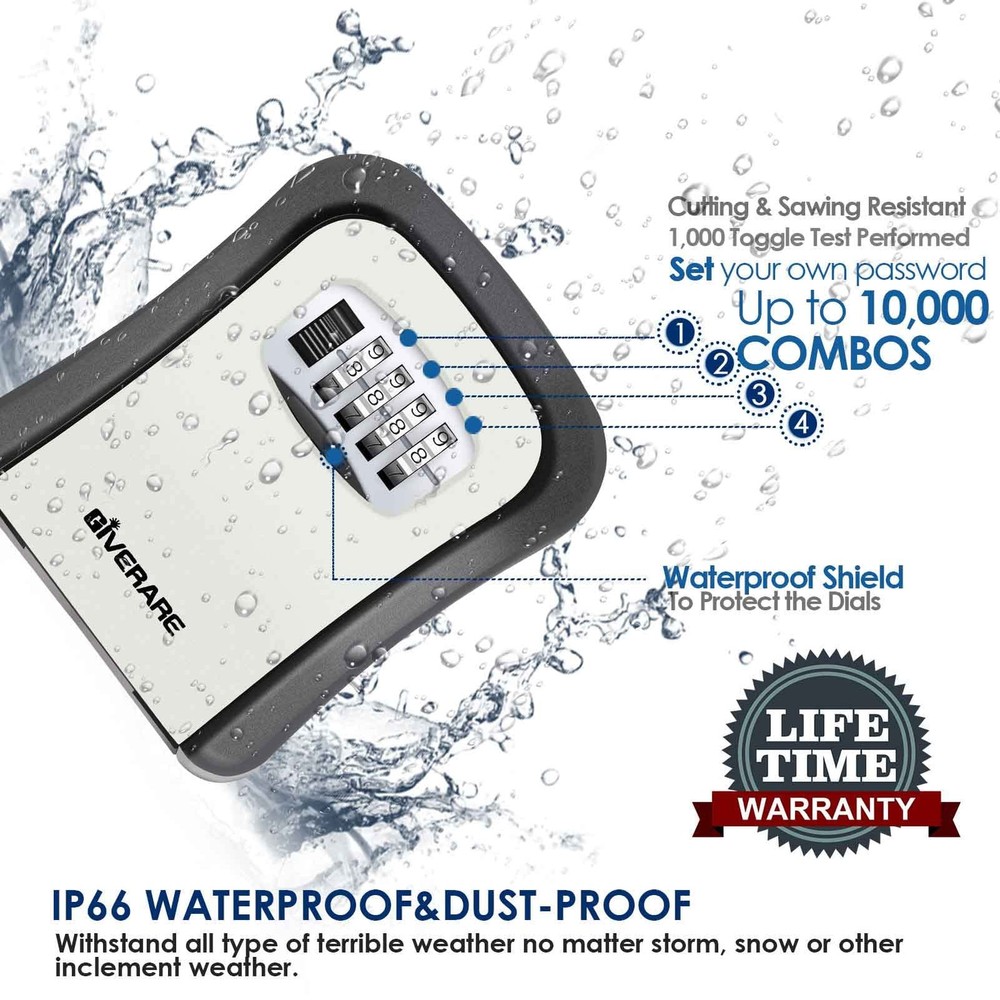 2 PACK Key Lock Box, Wall Mount 4 Digits Combination Lockbox, Waterproof Outd...