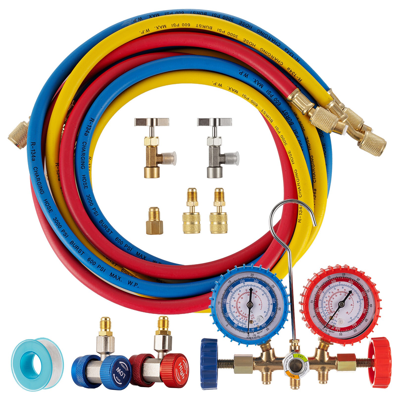 Combo 3.5 CFM 1/4HP Air Vacuum Pump HVAC + R134A Kit AC A/C Manifold Gauge Set