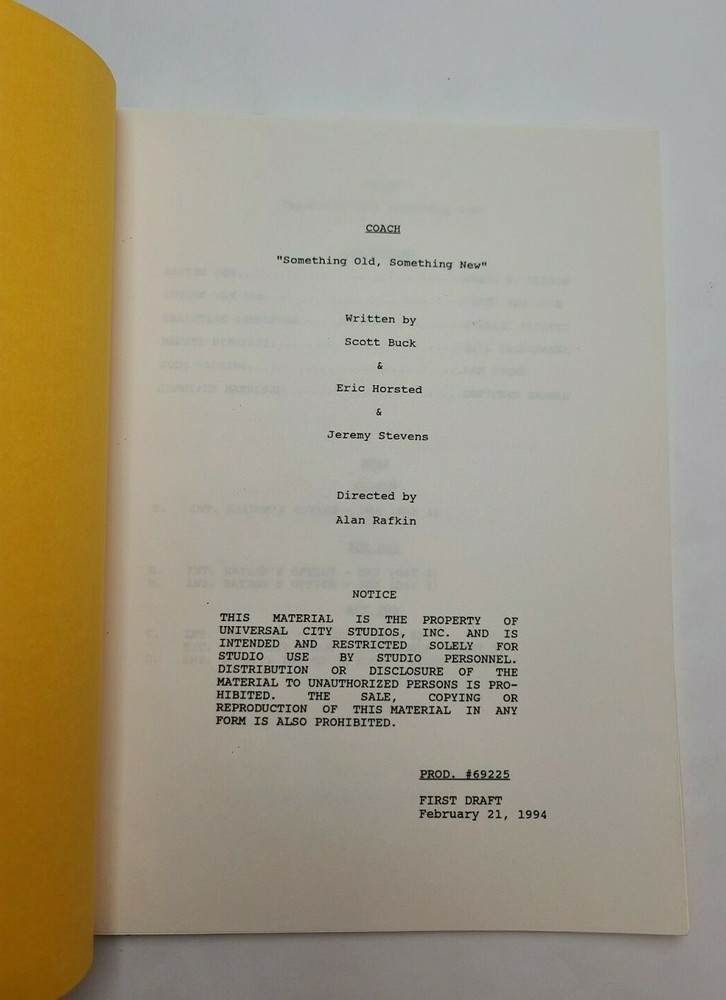 COACH / Jeremy Stevens 1994 TV Script "Something Old, Something New"