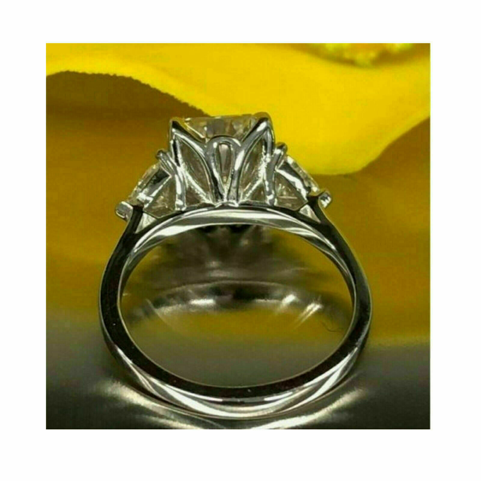 Engagement Ring 14k White Gold 4.Ct White Radiant & Trillion Diamond Simulated