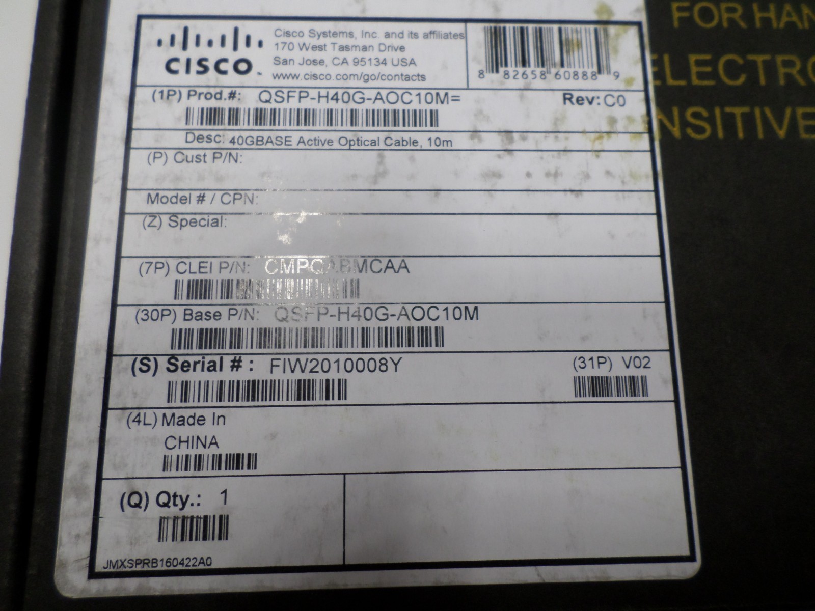 New GENUINE CISCO QSFP-H40G-AOC10M - 40GBASE Active Optical 10M