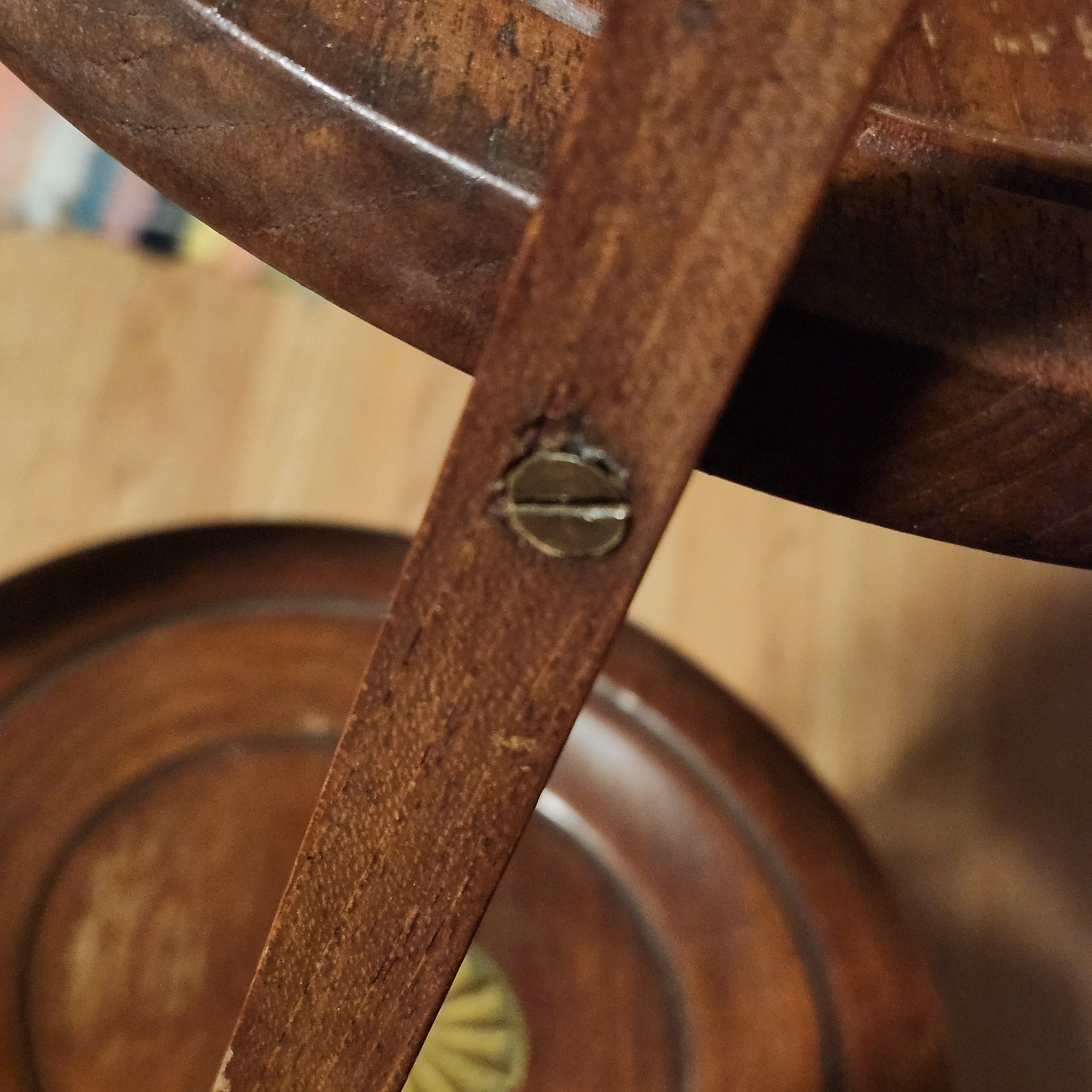 Antique Vintage Edwardian Wooden Inlaid Details Folding Cake Muffin Stand 32"