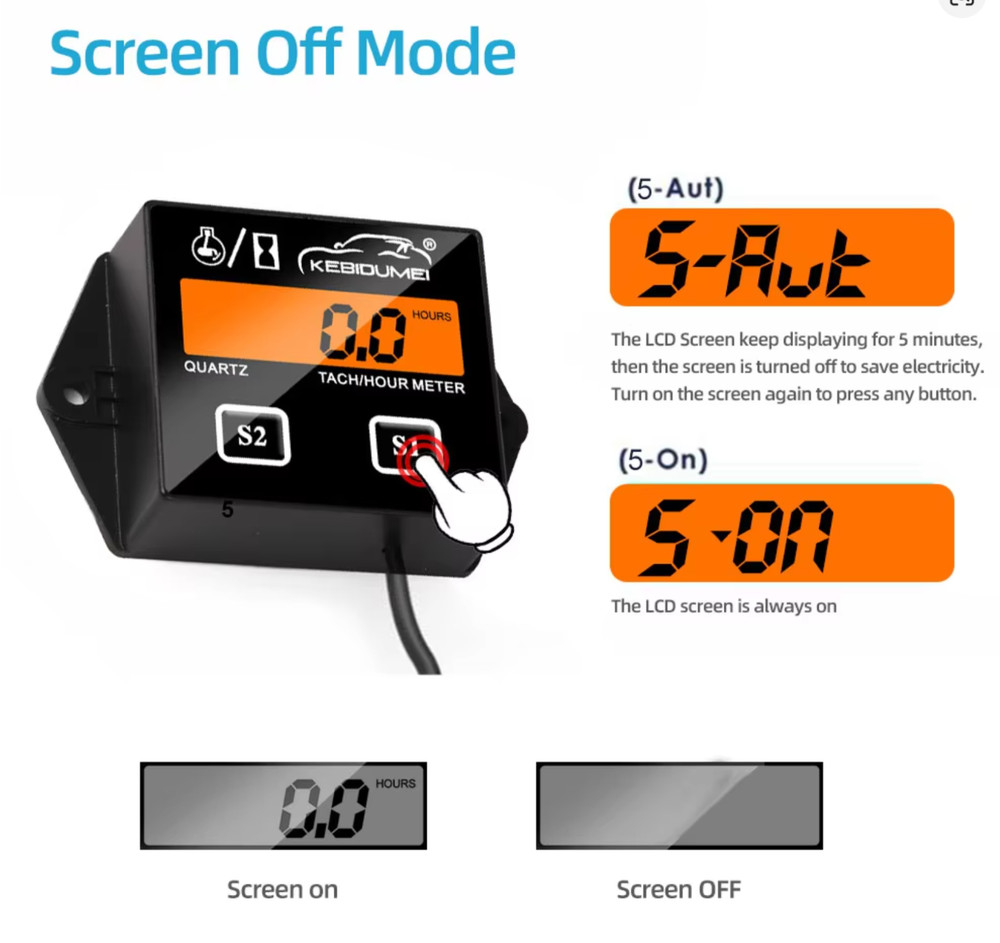 LCD Digital Engine Tach Hour Meter Tachometer Inductive Gauge