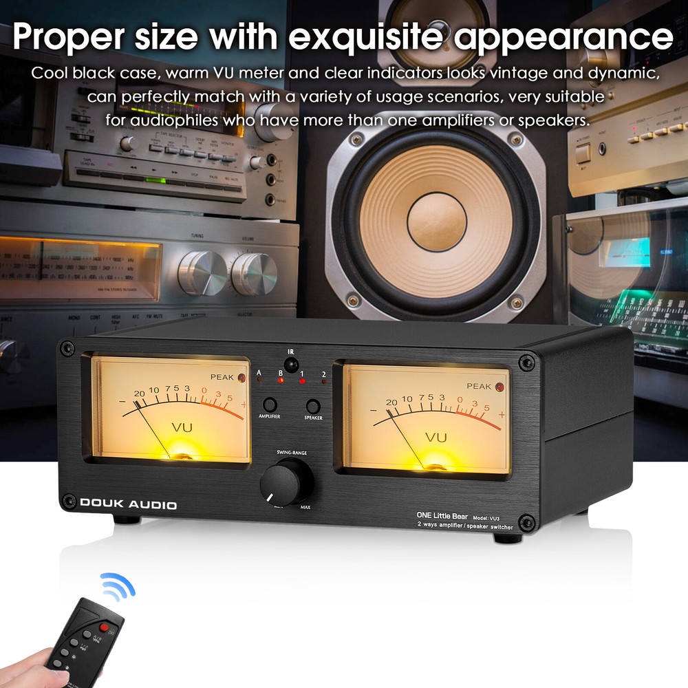 Dual Analog VU Meter 2-way Amplifier/Speaker Audio Switcher Box DB Panel Display