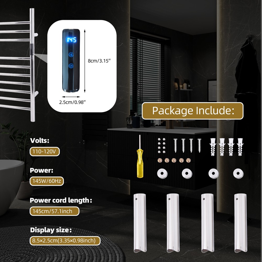 10 Bars Towel Warmer Rack Wall Mounted with Timer Temperature Control