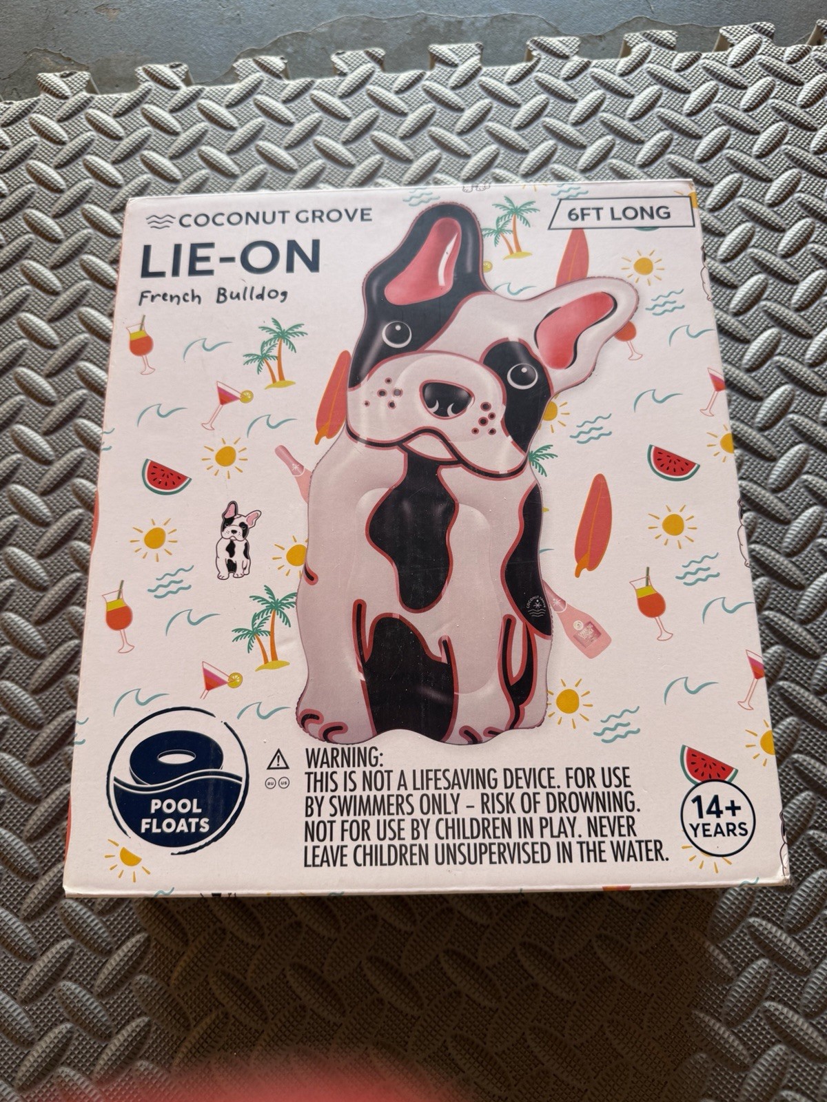 🔥NEW SEALED🔥 Coconut Grove Pool Float Lie-on French Bulldog 6 Ft Age 14+