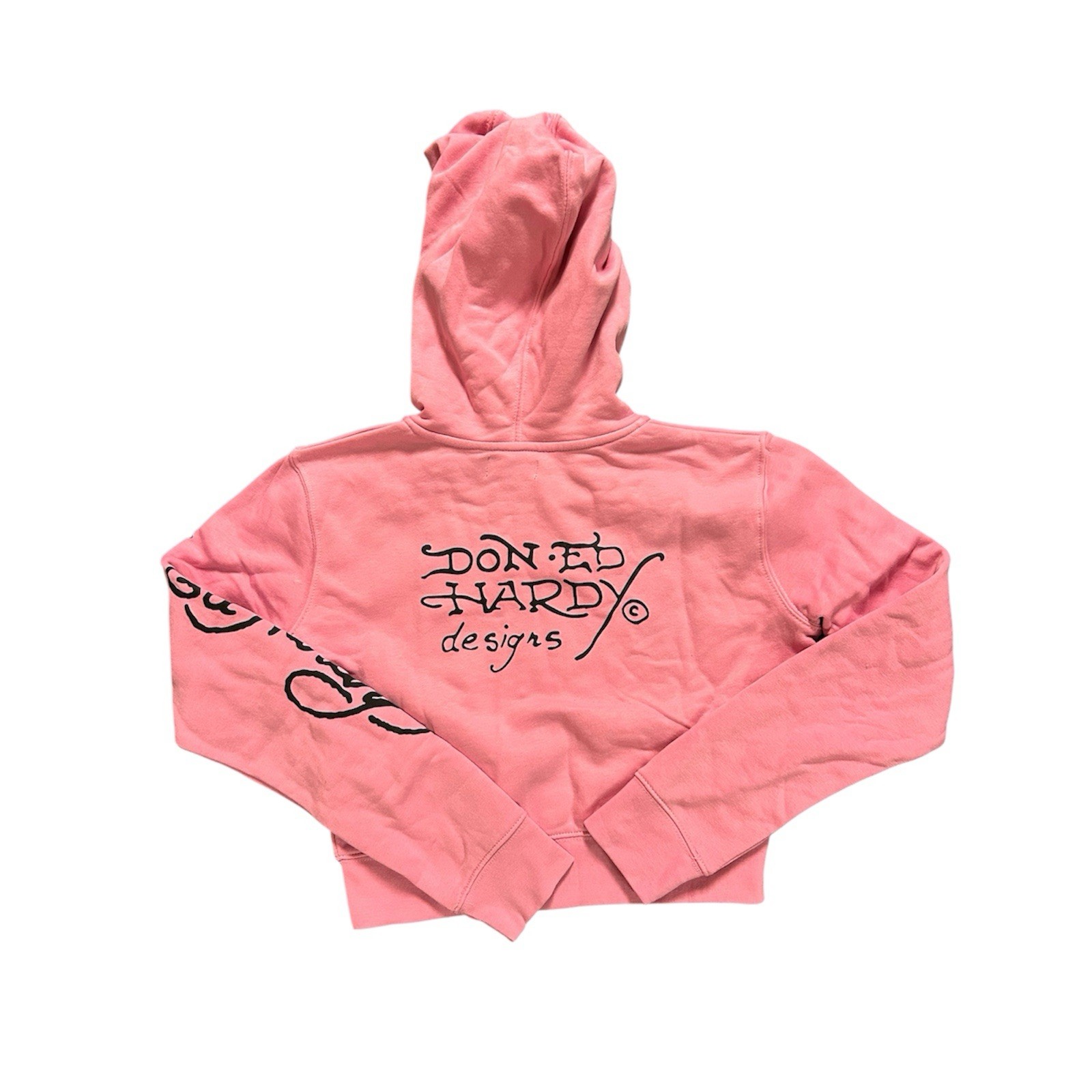 Ed Hardy Pink Cropped Graphic Zip Hoodie Tiger Skull Tattoo for Women