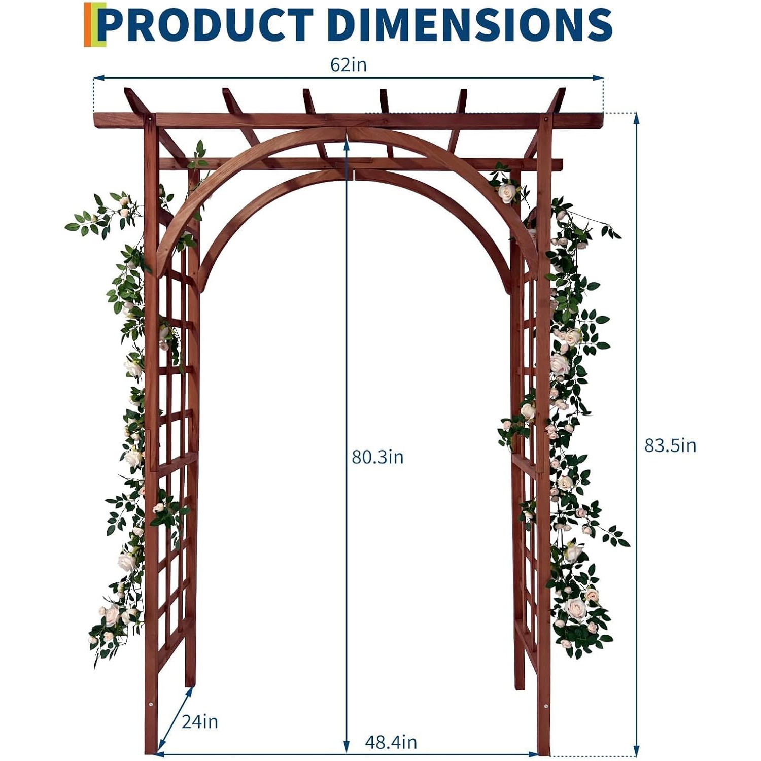 7 ft Wooden Garden Arbor Arch Trellis w/ Arched and Flat Top for Outdoor Walkway