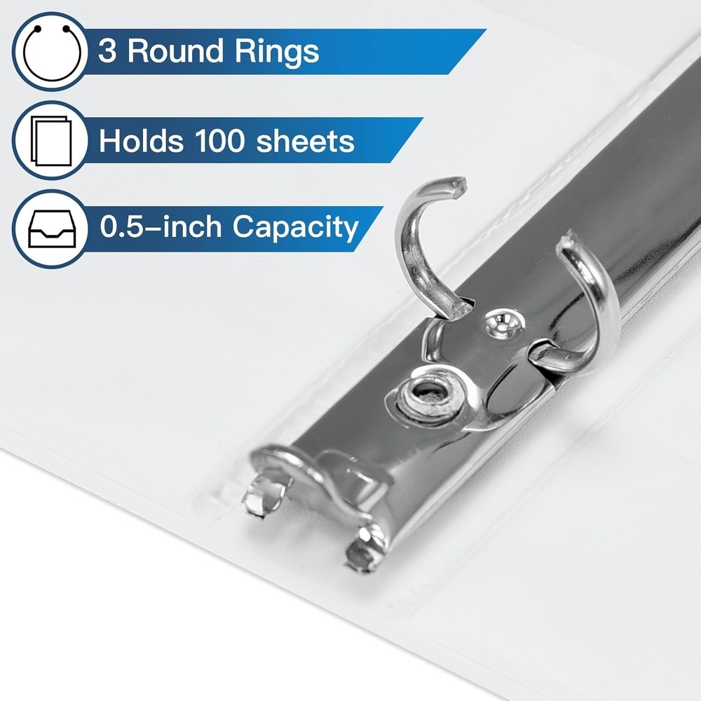1/2-Inch 3 Ring Binders with 2 Interior Pockets, Basic 0.5'' Binders Holds 10...