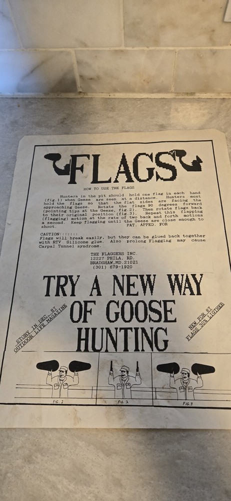 Vintage "The Flaggers Inc. Goose "pit" handheld Foam Flags/ Instructions (2)