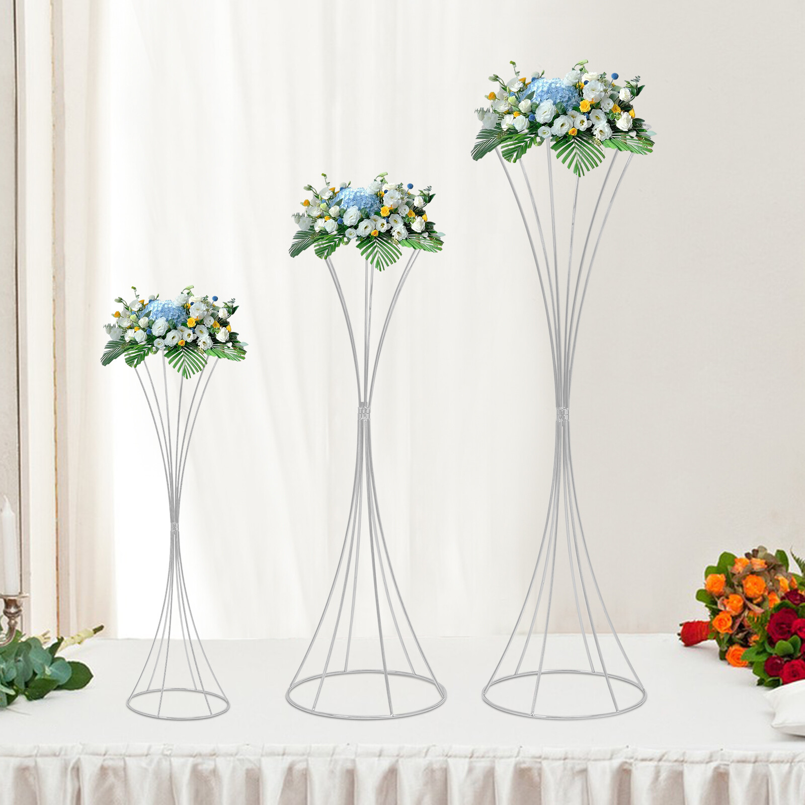 3pcs Modern Flower Stands Hourglass Shape Flower Stand Iron For Party Silver New