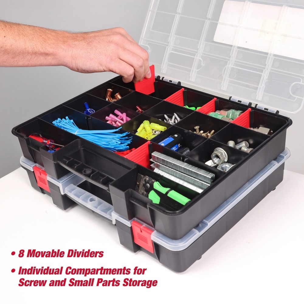 Hyper Tough 2-Pack Organizer, Stackable Plastic with 8 Movable Dividers